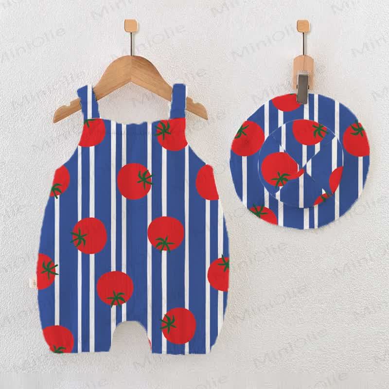 Tutina da neonato a quadri con motivo a pomodori e cappellino - Blu - 18-24 mesi - image 1