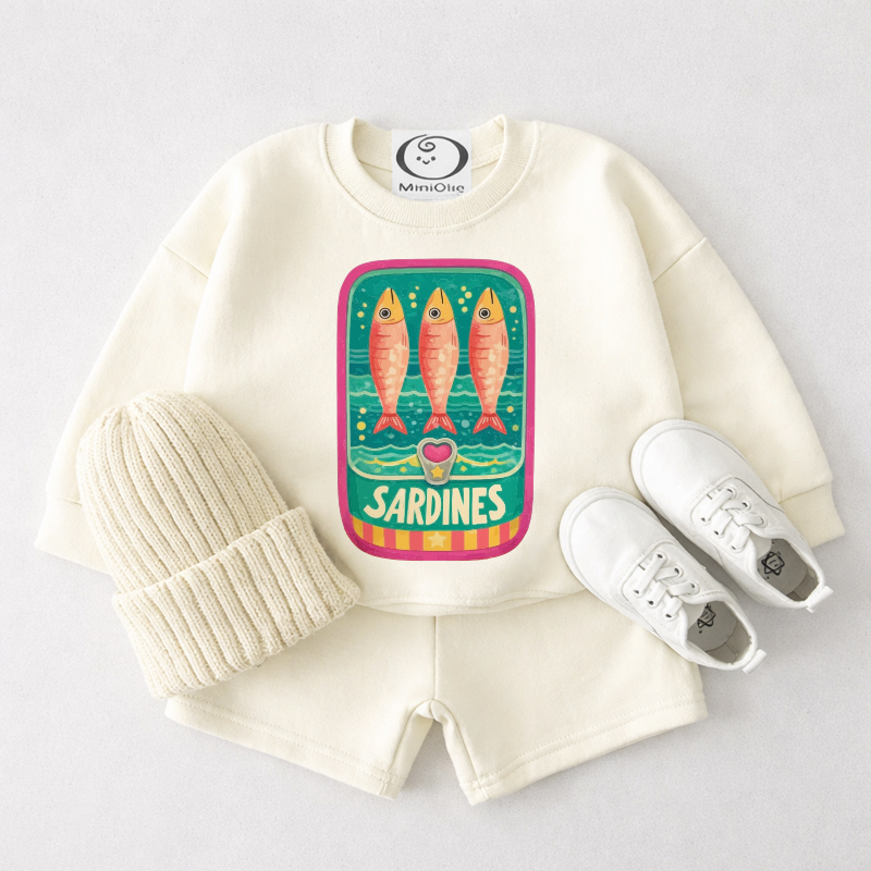 Set da 2 pezzi Sardines Baby composto da felpa e pantaloncini color crema e bianco. - Bianco Crema - 3-4 anni - image 1