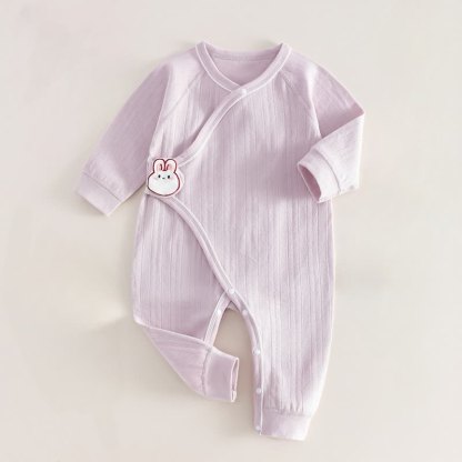 Tutina per neonato a tinta unita con stampa animalier e chiusura in velcro - Viola - 6-12 mesi - image 4