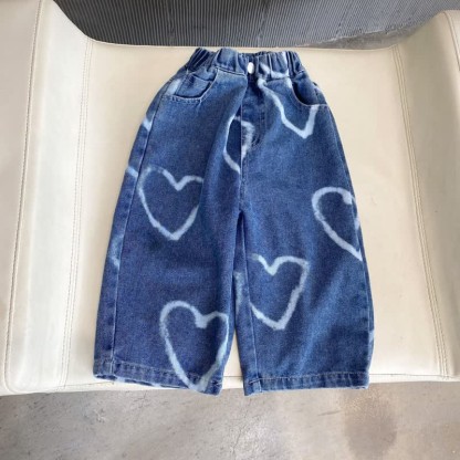 Pantaloni larghi in denim con cuore adorabile per bambini - Blu - 11-12T - image 14