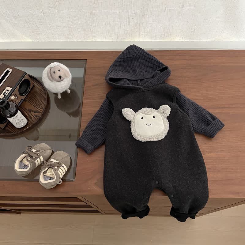 Tuta e maglione in pile nero per neonati e bambini piccoli con scimmietta - image 4