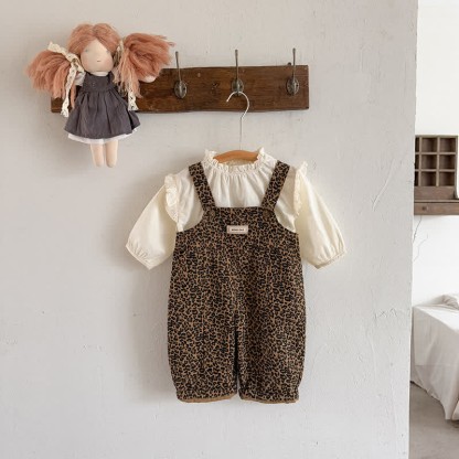 Salopette leopardata per neonati o top beige - image 3