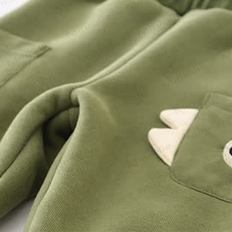 Top e pantaloni a righe verdi per bambini con dinosauro - image 13