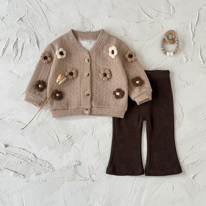 Set da 2 pezzi in maglia a fiori per bambini, marrone scuro - image 9