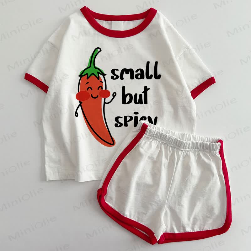 Completo 2 pezzi per neonati "PICCOLI MA PICCANTI": maglietta e pantaloncini. - Bianco e Rosso - 3-5T - image 1