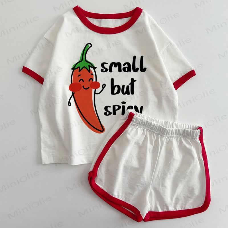 Completo 2 pezzi per neonati "PICCOLI MA PICCANTI": maglietta e pantaloncini. - Bianco e Rosso - 3-5T - image 1