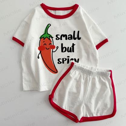 Completo 2 pezzi per neonati "PICCOLI MA PICCANTI": maglietta e pantaloncini. - Bianco e Rosso - 3-5T - image 1