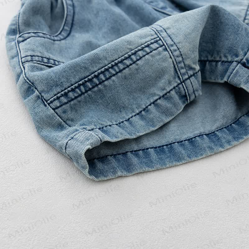 Pantaloncini in denim blu tinta unita per bambini - image 4