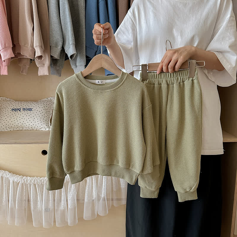 Set da 2 pezzi per bambini, composto da felpa e pantaloni a nido d'ape in tinta unita - Verde - 7-9T - image 10