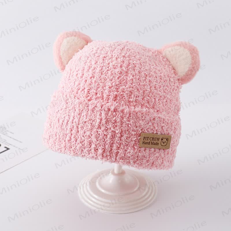 Berretto lavorato a maglia con orecchie da orso di peluche per bambini - Rosa - 6-36 mesi - image 6