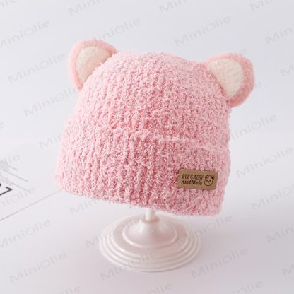 Berretto lavorato a maglia con orecchie da orso di peluche per bambini - Rosa - 6-36 mesi - image 6