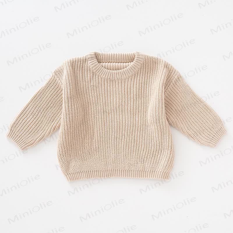 Maglione semplice in tinta unita lavorato a maglia per bambini - Beige - 4-5T - image 10