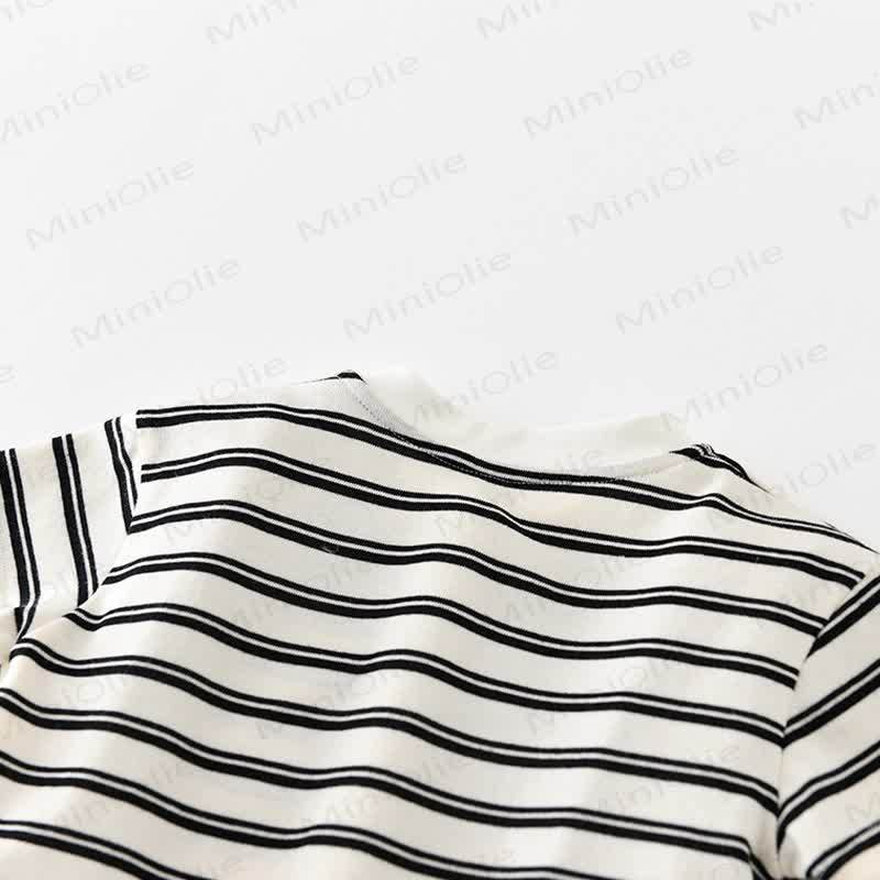 Maglietta a righe in cotone o pantaloncini neri tinta unita per neonati e bambini. - image 6