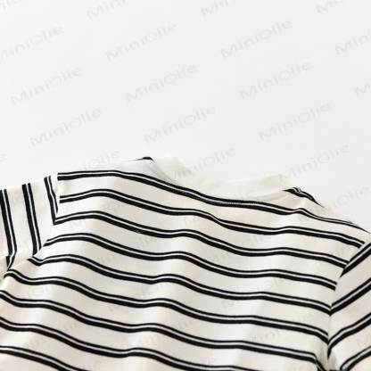 Maglietta a righe in cotone o pantaloncini neri tinta unita per neonati e bambini. - image 6