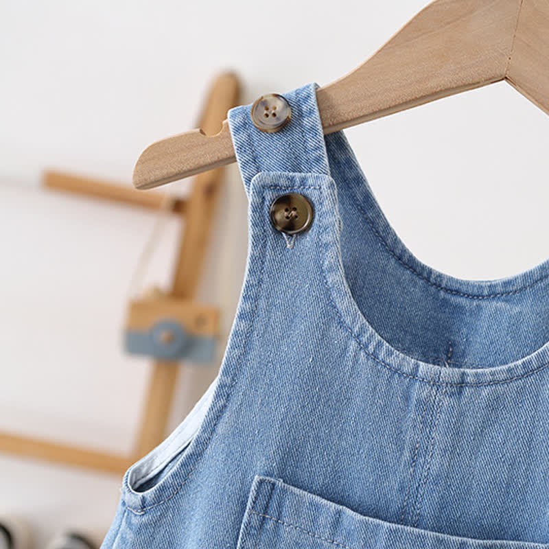 Salopette in denim con tasca e smiley per bambini - image 4