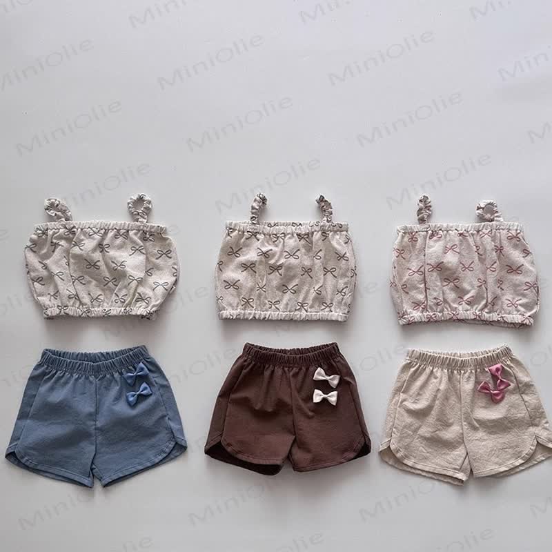 Pantaloncini in lino con fiocco a quadri per neonati e bambini - image 4