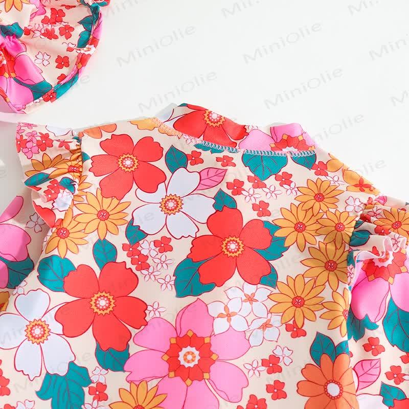 Costume da bagno intero floreale per bambina con cappello - image 9