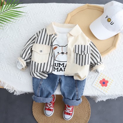 Completo in denim 3 pezzi per bambini con orsetto HUMAN MADE - image 3