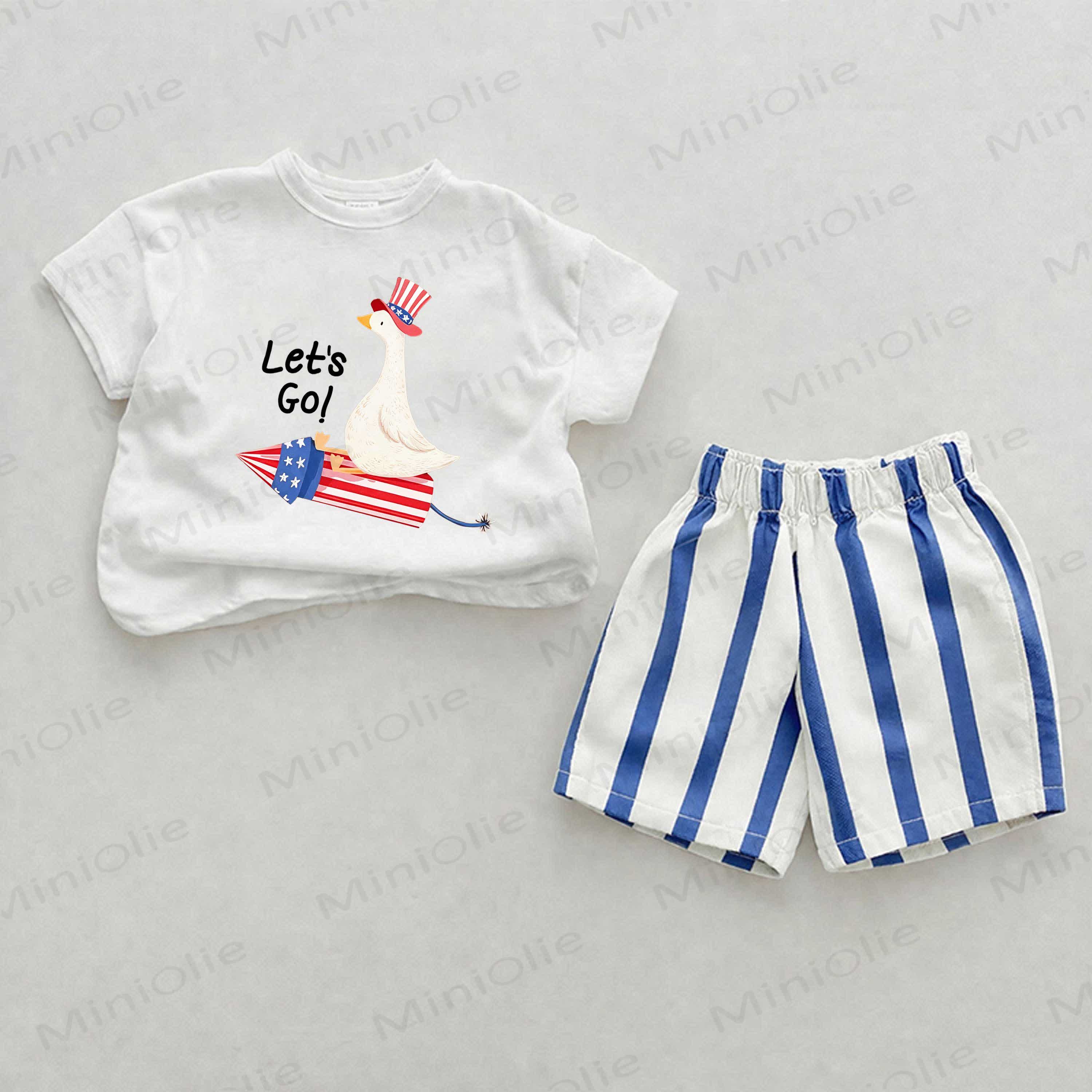 ANDIAMO! Set da 2 pezzi con paperella a righe verticali blu e bandiera americana per bambini - Bianco e Blu - 2-3T - image 1