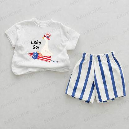 ANDIAMO! Set da 2 pezzi con paperella a righe verticali blu e bandiera americana per bambini - Bianco e Blu - 2-3T - image 1