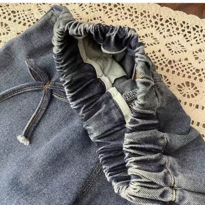 Pantaloni larghi in denim con fiocco per bambina - image 5