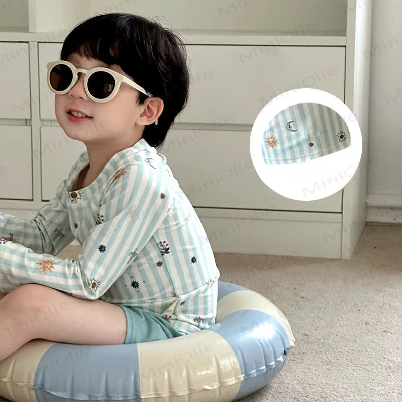 Costume da bagno per bambini, due pezzi, con protezione solare e cuffia inclusa. - Blu - 8-9T - image 5