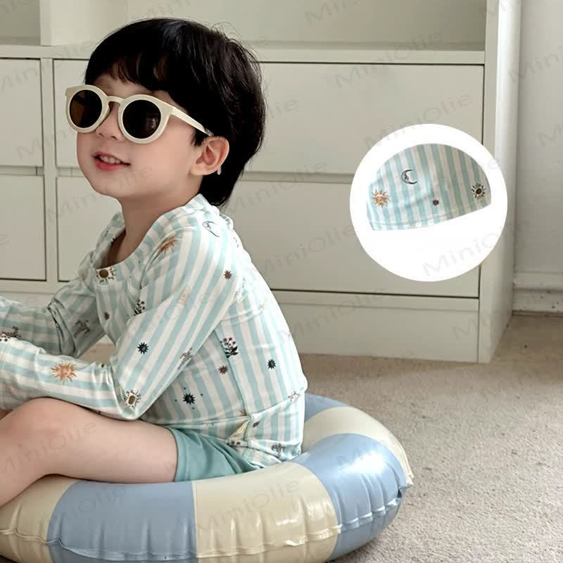 Costume da bagno per bambini, due pezzi, con protezione solare e cuffia inclusa. - Blu - 8-9T - image 5