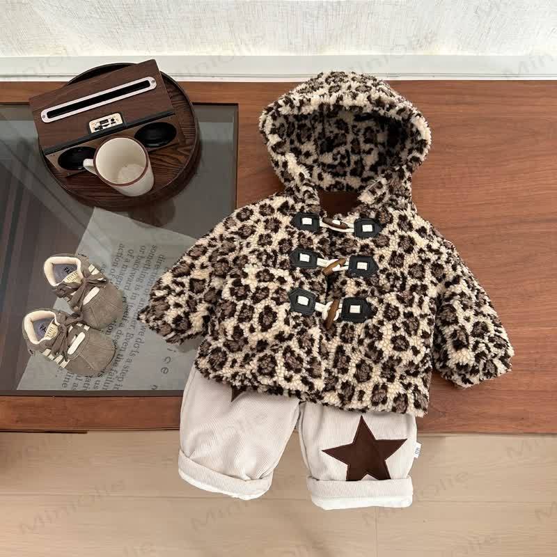 Pantaloni larghi foderati in pile con stelle beige per neonati e bambini - image 3