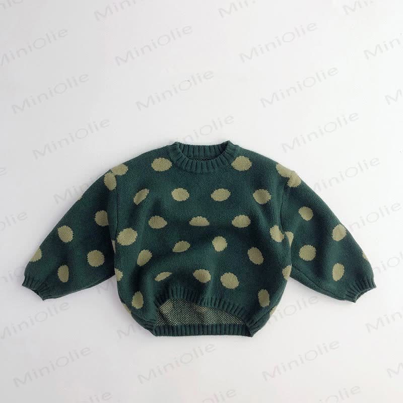 Maglione in stile retrò a pois lavorato a maglia per bambini - Verde - 7-9T - image 3
