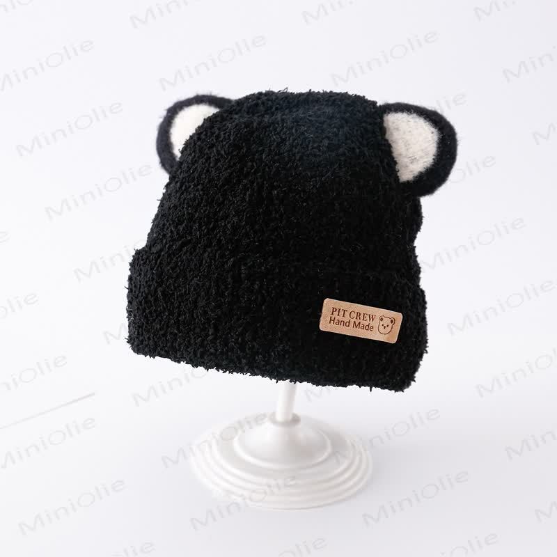 Berretto lavorato a maglia con orecchie da orso di peluche per bambini - Nero - 6-36 mesi - image 10