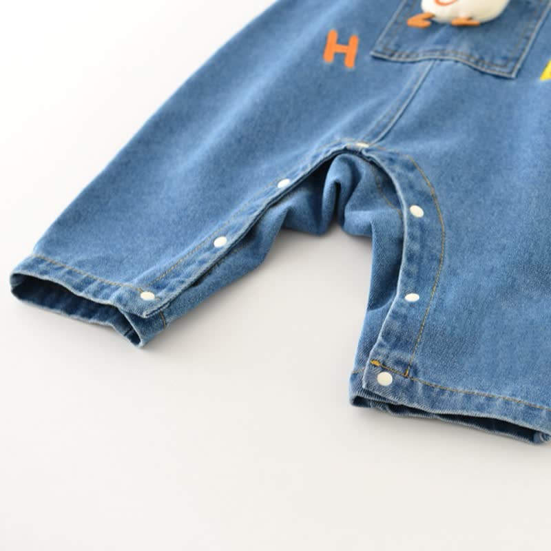 Salopette in denim blu con toppe a forma di anatra per neonati e bambini piccoli - image 7