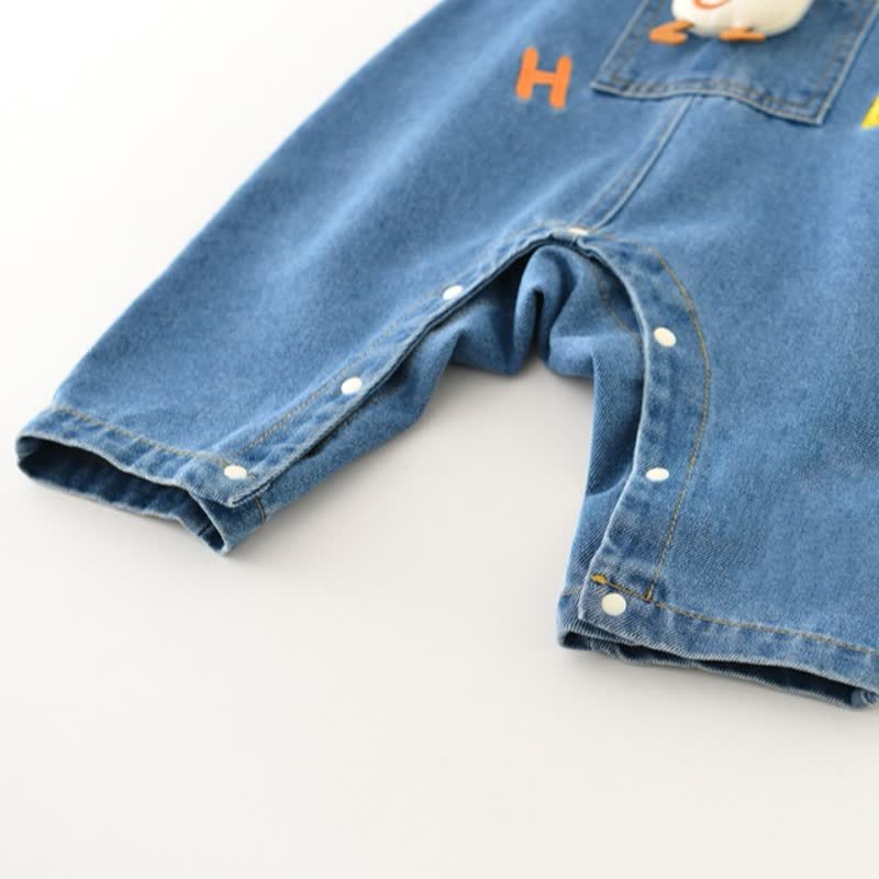 Salopette in denim blu con toppe a forma di anatra per neonati e bambini piccoli - image 7