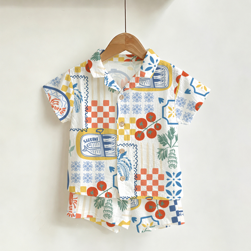 Completo per neonati e bambini piccoli con maglietta e pantaloncini con stampa a tema cibo. - Bianco - 4-5T - image 1