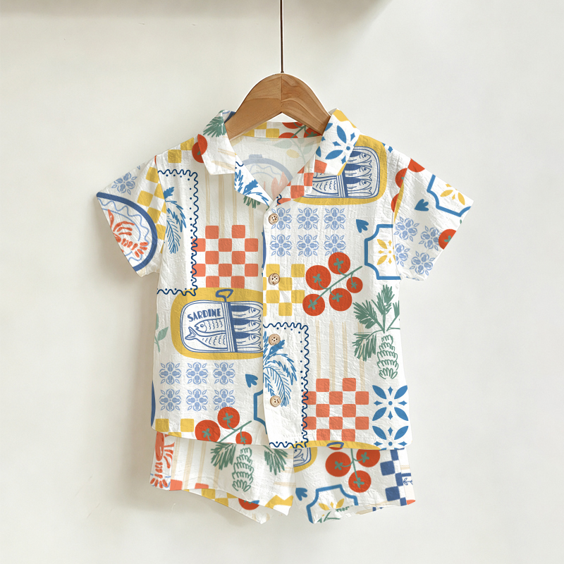 Completo per neonati e bambini piccoli con maglietta e pantaloncini con stampa a tema cibo. - Bianco - 4-5T - image 1