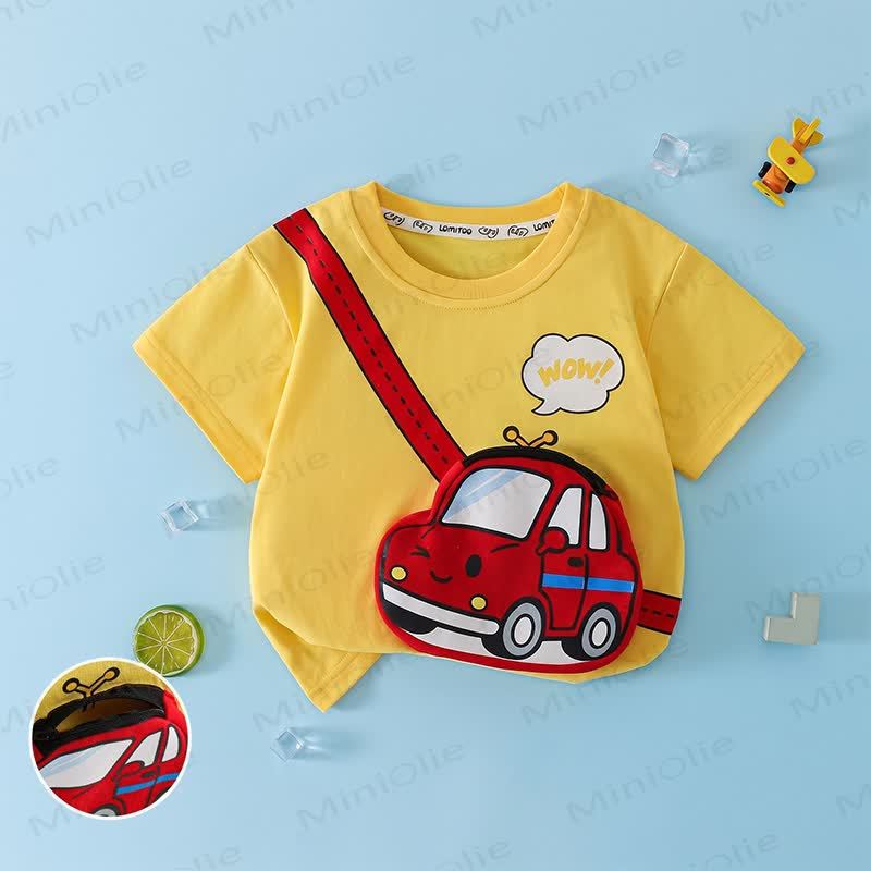 T-shirt in cotone per bambini con tasca con zip e stampa di un veicolo. - Giallo - 10-11T - image 3