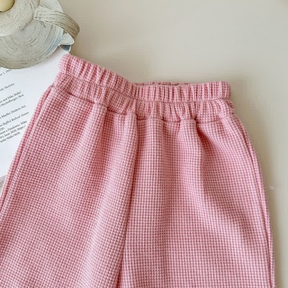 Set da 2 pezzi per bambini, composto da felpa e pantaloni a nido d'ape in tinta unita - image 6