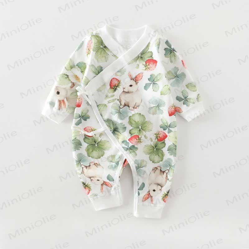 Pagliaccetto kimono in cotone a forma di coniglietto per neonato - Fragola - 6-12 mesi - image 3