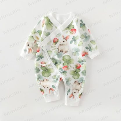 Pagliaccetto kimono in cotone a forma di coniglietto per neonato - Fragola - 6-12 mesi - image 3