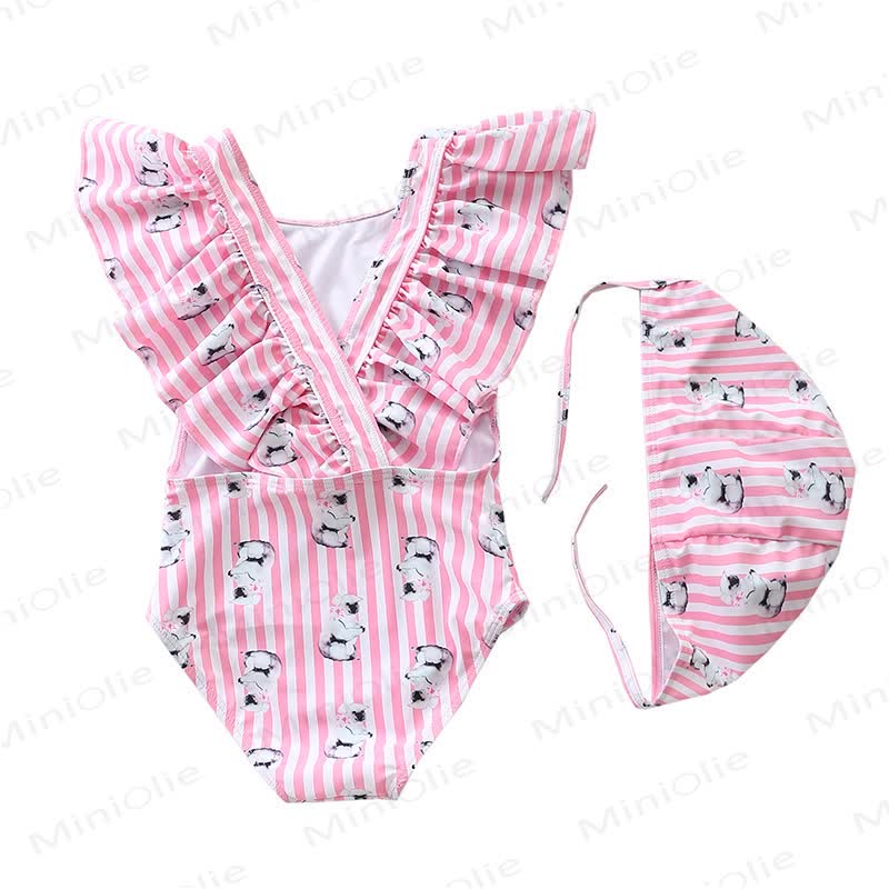 Costume da bagno per bambina a righe, quadri, stampa frutta e pois - Rosa chiaro - 4-5T - image 12