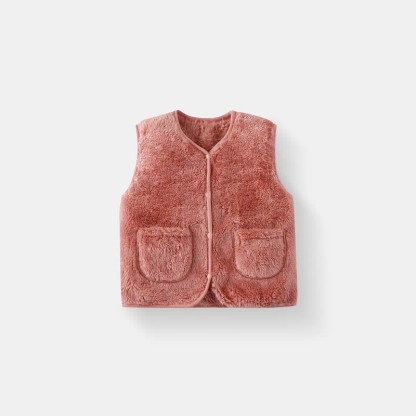 Giacca gilet in pile tinta unita per neonati e bambini - Rosa - 5-7T - image 11