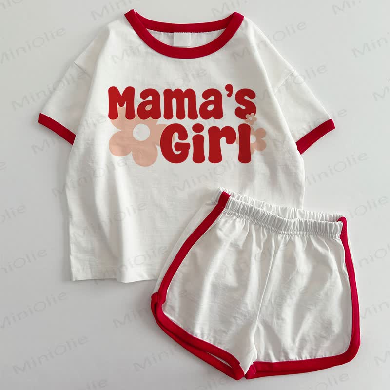 Completo da bambina MAMA'S GIRL composto da maglietta e pantaloncini (2 pezzi). - Bianco e Rosso - 3-5T - image 1