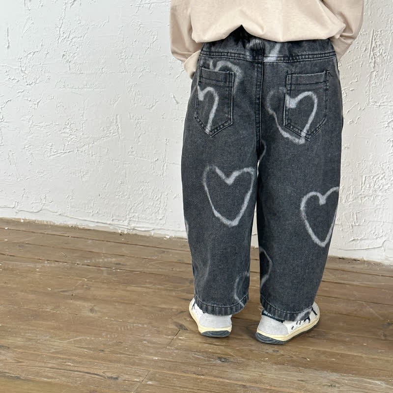 Pantaloni larghi in denim con cuore adorabile per bambini - image 12
