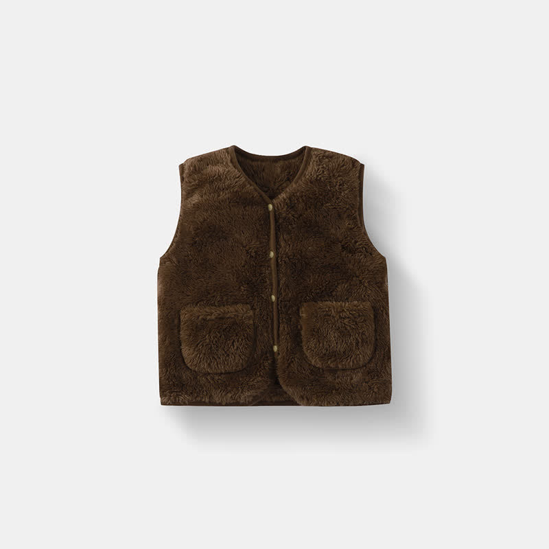 Giacca gilet in pile tinta unita per neonati e bambini - Marrone - 5-7T - image 14