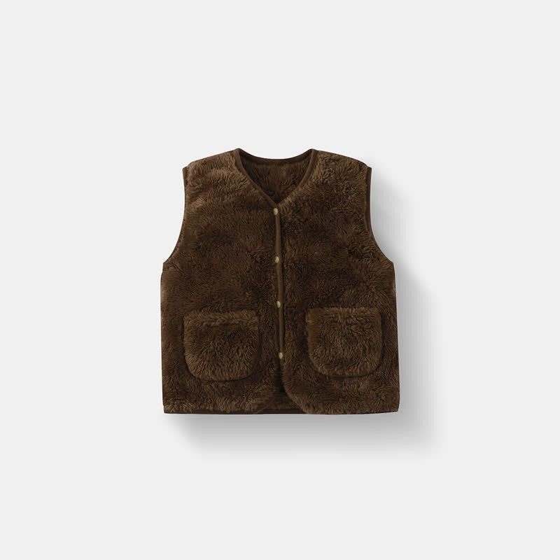 Giacca gilet in pile tinta unita per neonati e bambini - Marrone - 5-7T - image 14