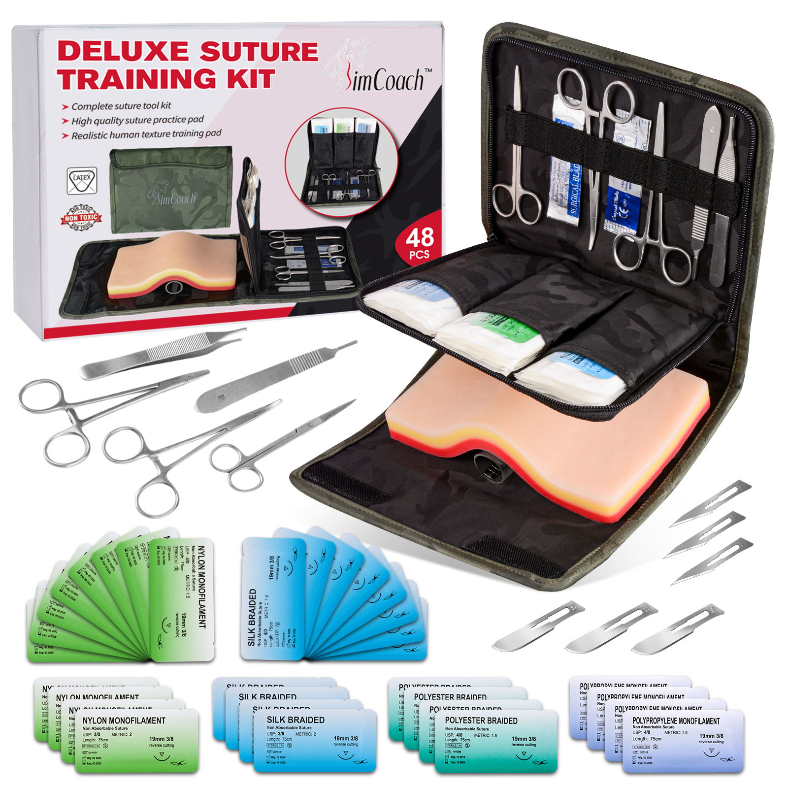 SimCoach Suture Practice Kit(48 Pcs), Suture Kit for Student Training Use