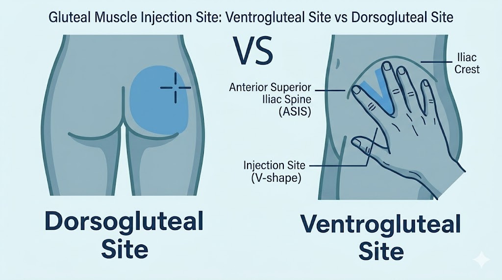 Gluteal Muscle Injection Site: Ventrogluteal vs Dorsogluteal Site