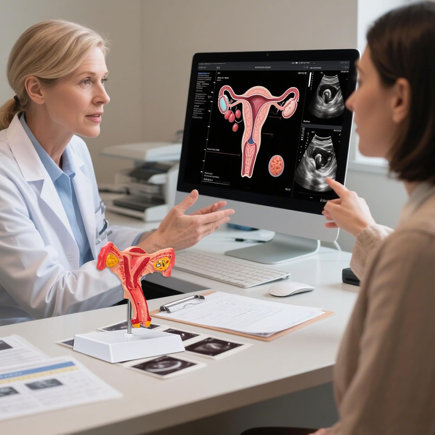 Doctor Using 3D Uterus Model For Patient Instruction