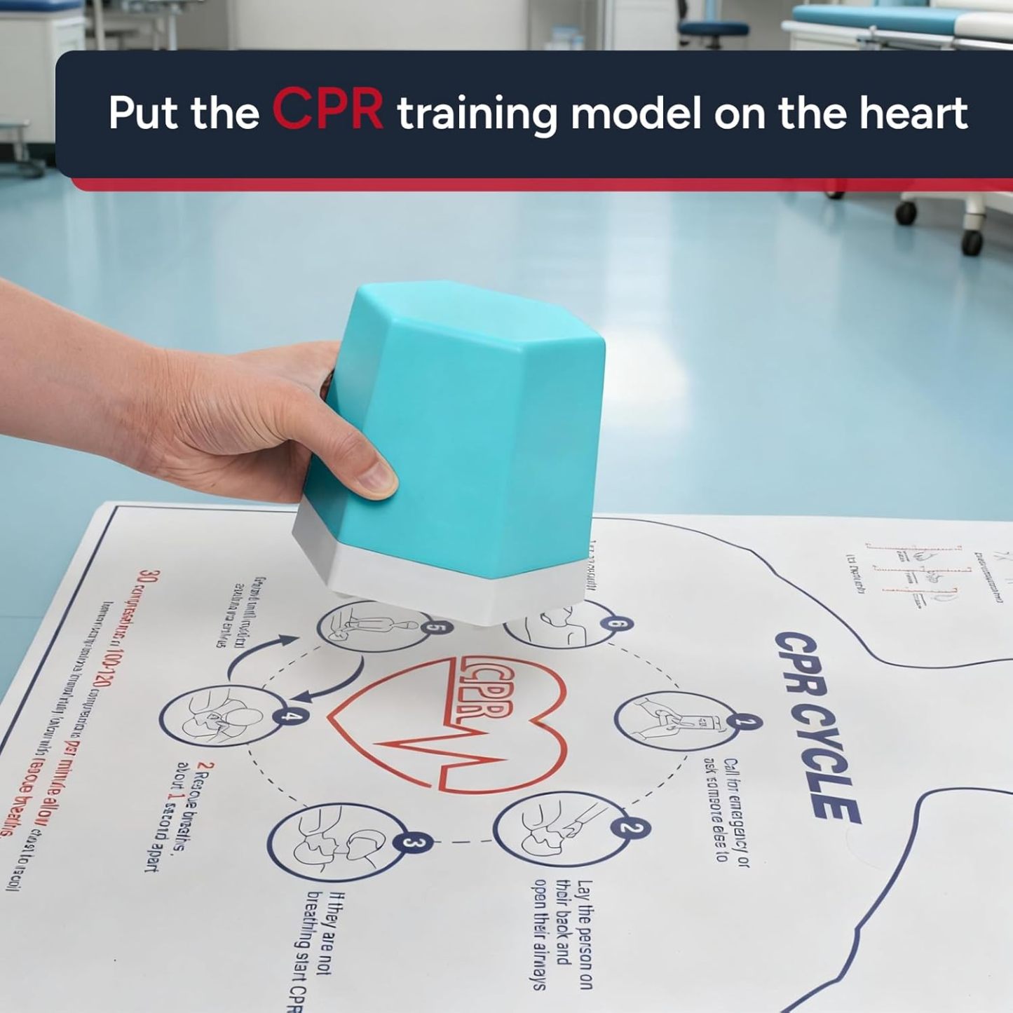 Hands Practicing Chest Compressions on CPR Trainer