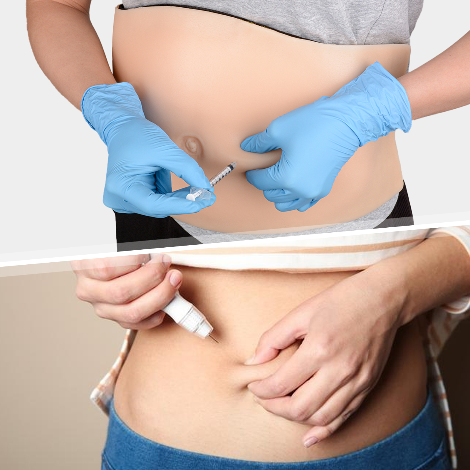 Medical Student Practicing With Injection Belly Model