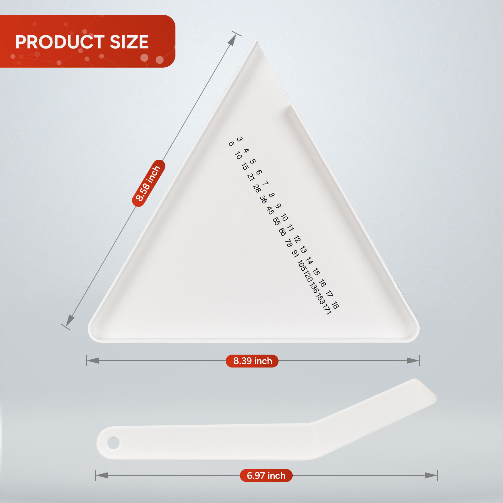 The Size Info of Triangle Pill Counting Tray with Spatula